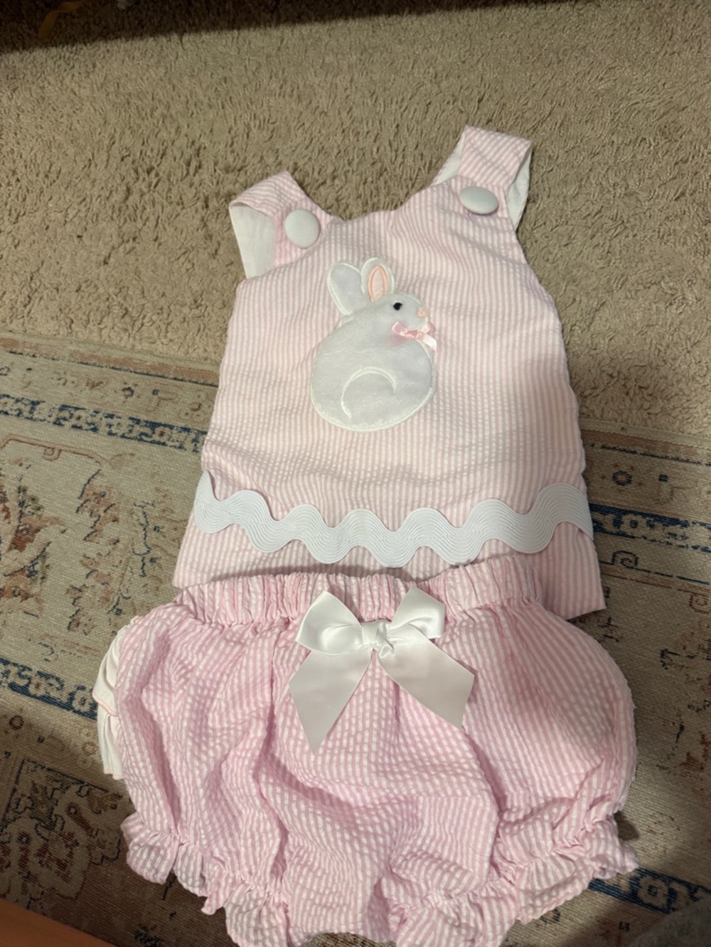 Pink Seersucker Bunny Diaper Cover Set with Bow